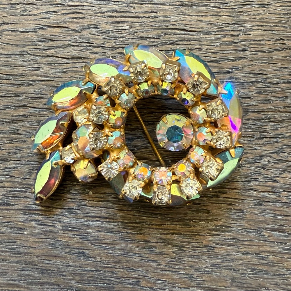 Vintage AB Rhinestone Brooch Pin Aurora Borealis